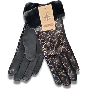 C.C. Accessories Women's Black & Gold Faux Fur Cuffed Velvet Driving Gloves